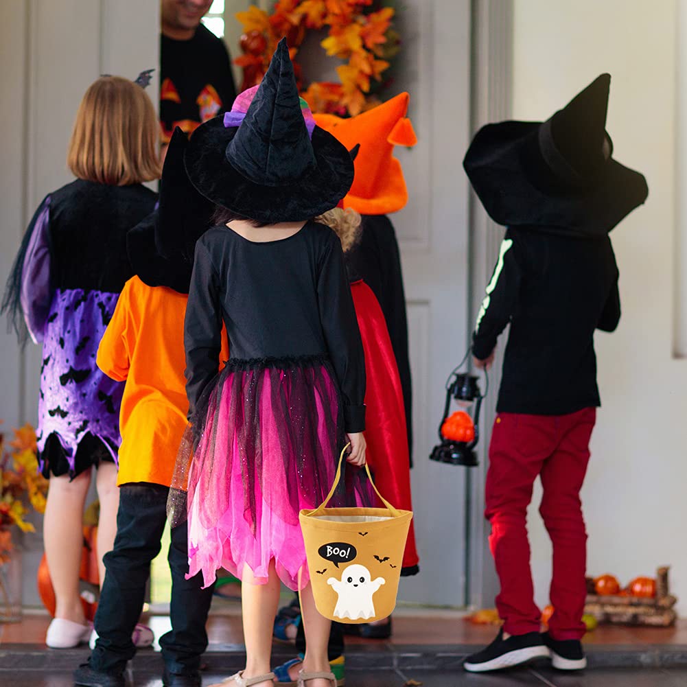 Halloween Trick or Treat Bags - Orange & Black Ghost Candy Buckets & Tote Bags for Kids Halloween Party Favors - Perfect for Trick-or-Treating, Costume Parties & Halloween Decorations