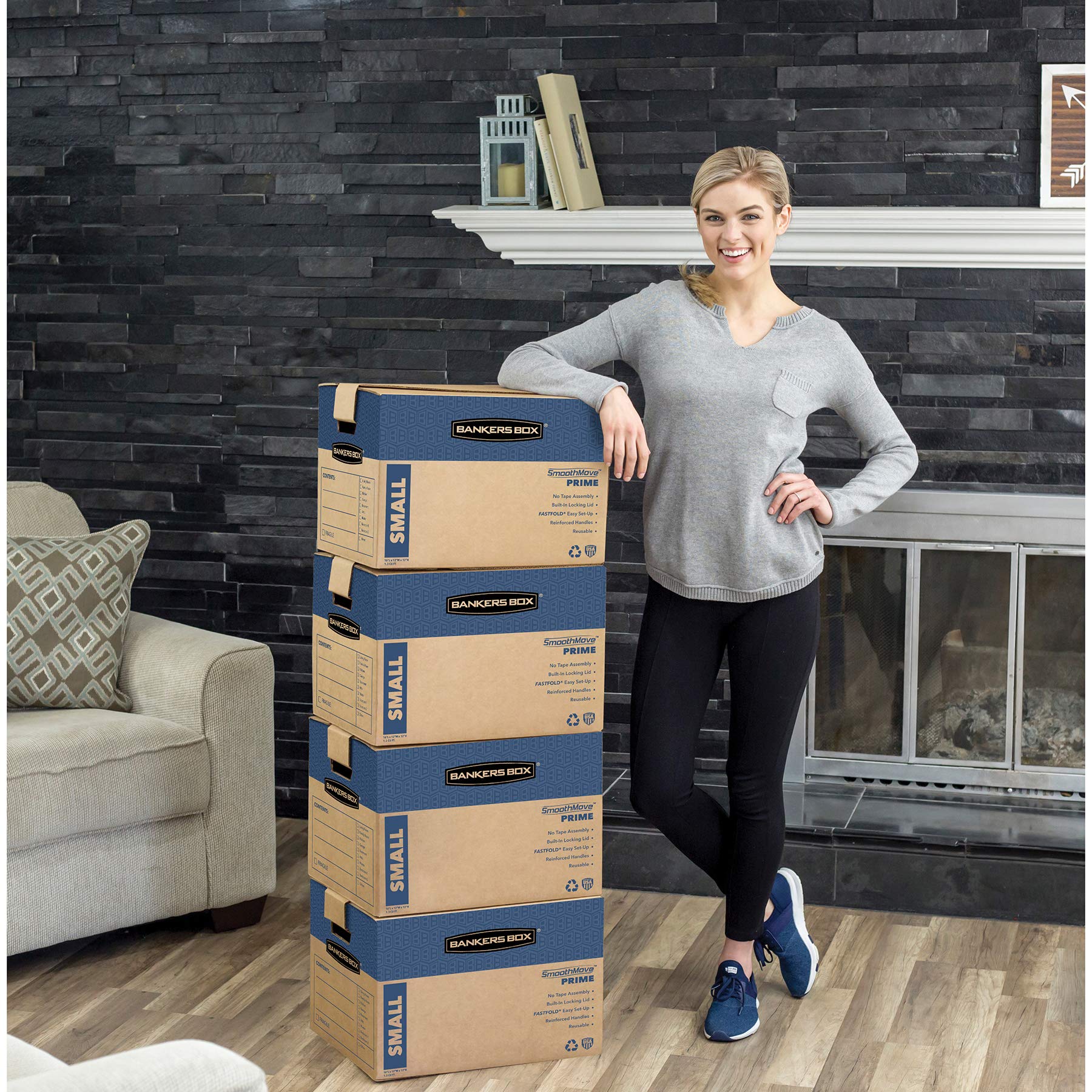 Bankers Box Medium Prime Moving Boxes - 15-Pack with Tape-Free FastFold, Reinforced Handles & Secure Locking Lid | Heavy-Duty Storage for Office, Home & Moving | Perfect for Documents, Books & Household Items