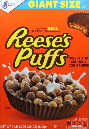 REESE'S PUFFS Chocolate Peanut Butter Cereal - Giant Size 29oz | Kids Breakfast Cereal | Healthy Morning Meal & Snack for School, Office & Home