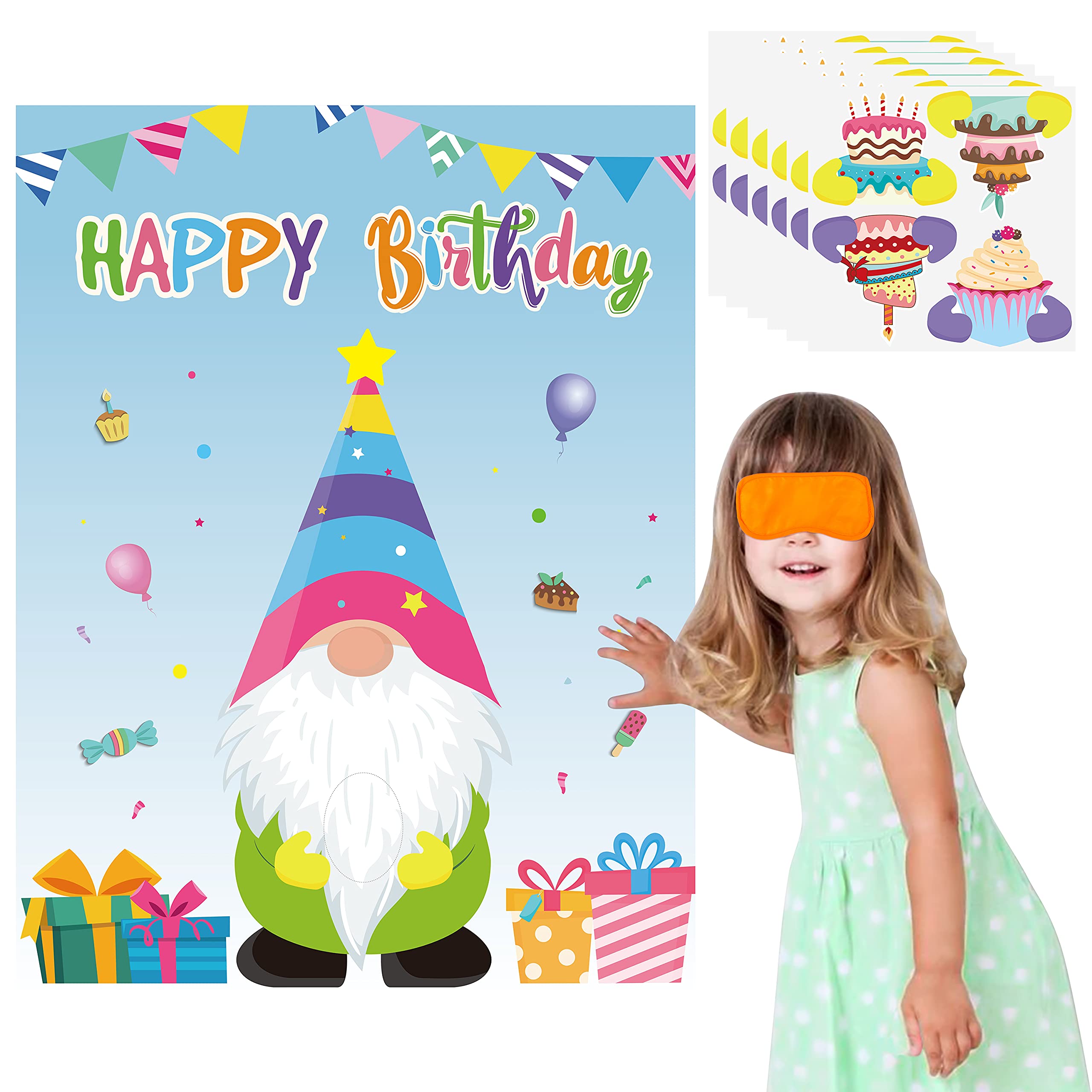 WATINC Gnome Birthday Party Game for Kids - Pin the Cake on the Gnome Poster with 30 Stickers, Fun Family Holiday Activity & Decoration Gift for Boys Girls (Perfect for Birthday Parties & Classroom Games)