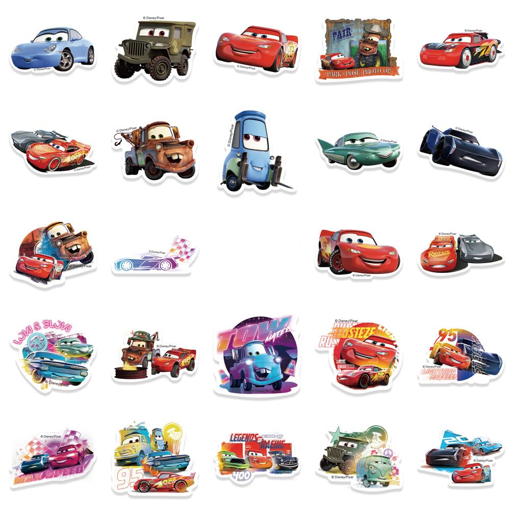 50Pcs American Cartoon Cars Stickers for Kids - Waterproof Vinyl Decals for Laptops, Computers, Water Bottles, Notebooks & DIY Crafts - Classic Disney Pixar Animation Stickers (Cars Movie Theme) - Perfect for School Supplies, Scrapbooking & Kids Room Decor