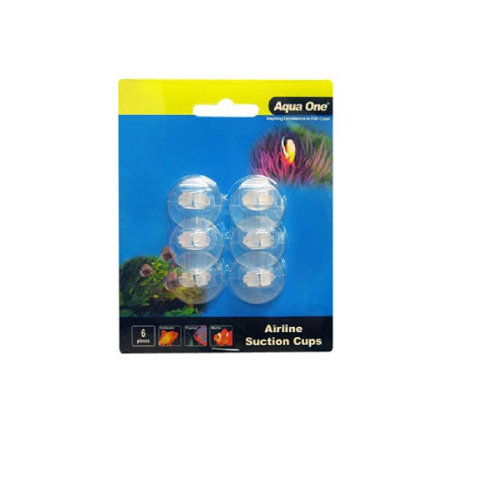 Aqua One Airline Suction Cups 6 Pack - Strong Hold Fish Tank Air Tubing Clips for Aquariums - Perfect for Securing Air Pumps, Filters, and Decorations in Freshwater or Saltwater Tanks