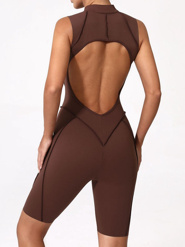 ZASUWA Women's Sexy Backless Zipper Romper - Quick Dry Stretchy Jumpsuit for Clubwear, Night Out & Summer Vacations