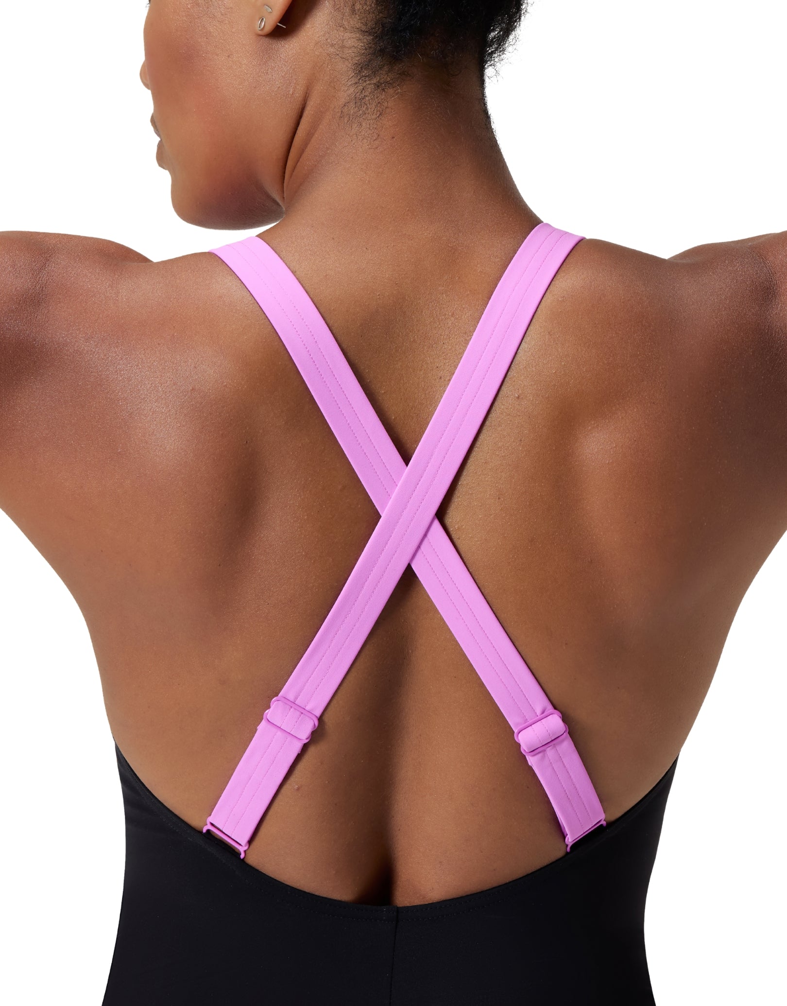 Women's Crossback Swimsuit - Black & Pink Two-Tone Adjustable Straps for Beach, Pool & Vacation | Plus Size Swimwear for Summer Water Activities