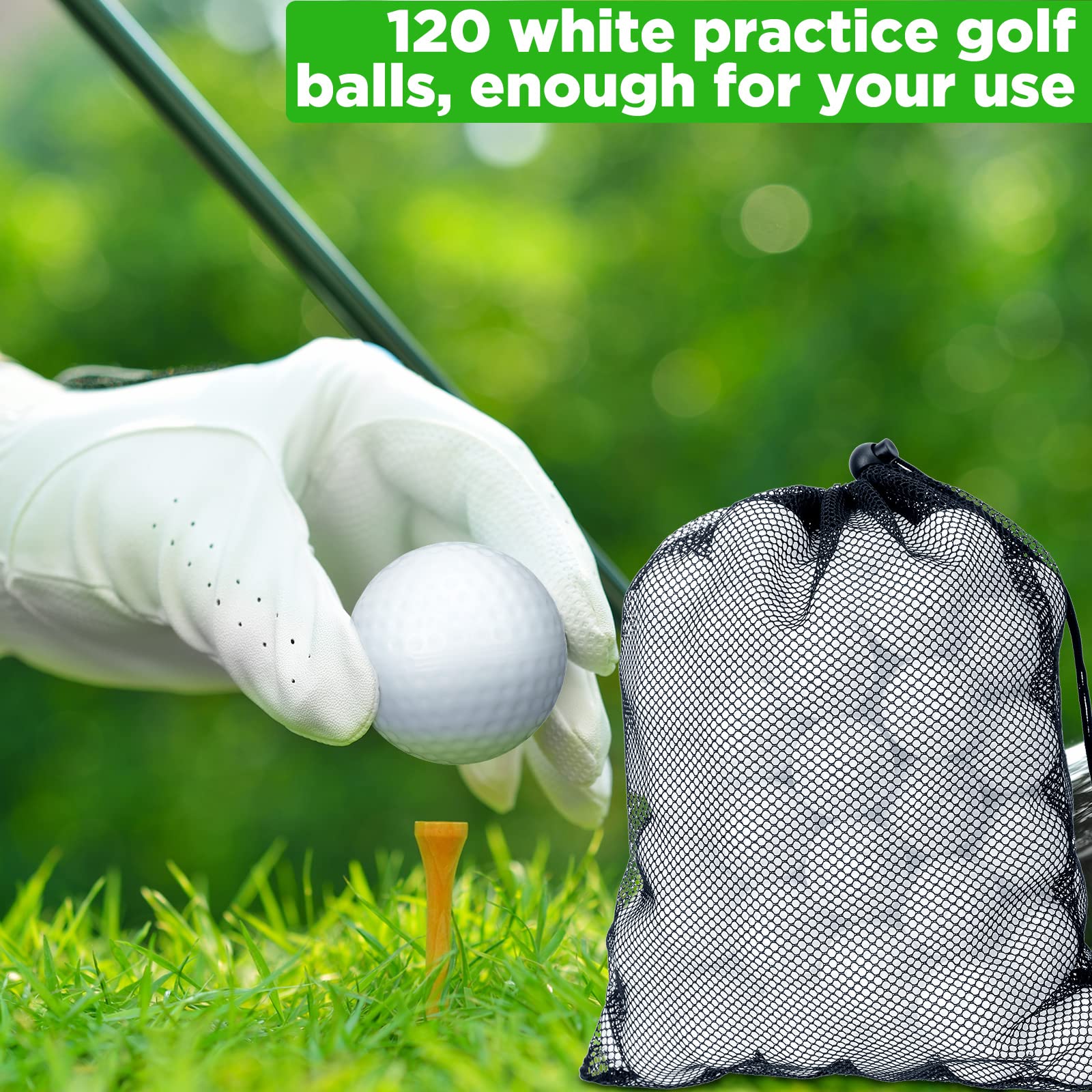 Yunsailing 120 Pcs Plastic Practice Golf Balls - Bulk Hollow Training Golf Balls with 2 Mesh Drawstring Storage Bags for Indoor & Outdoor Use | Perfect for Backyard, Driving Range, and Golf Course Practice