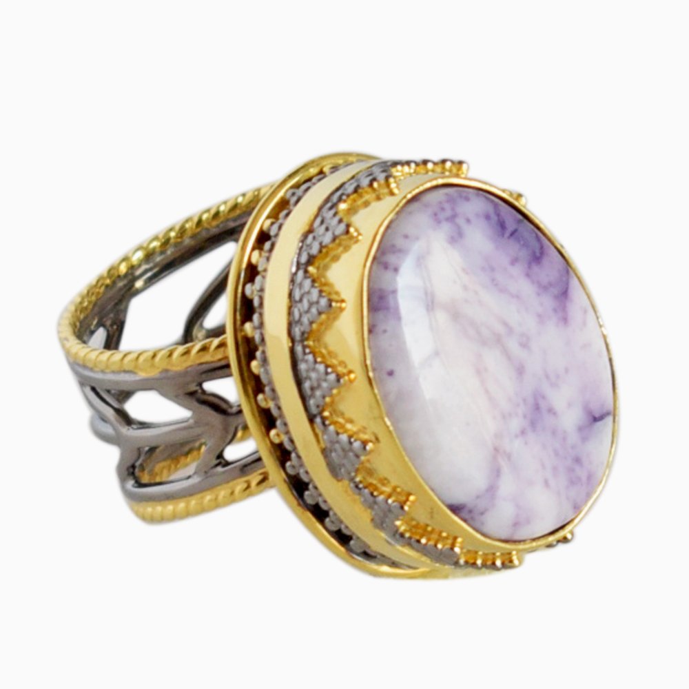 925 Sterling Silver Oval Tiffany Jasper Cocktail Ring - Elegant Crystal Jewelry for Women | Unique Statement Piece for Parties, Weddings & Special Occasions