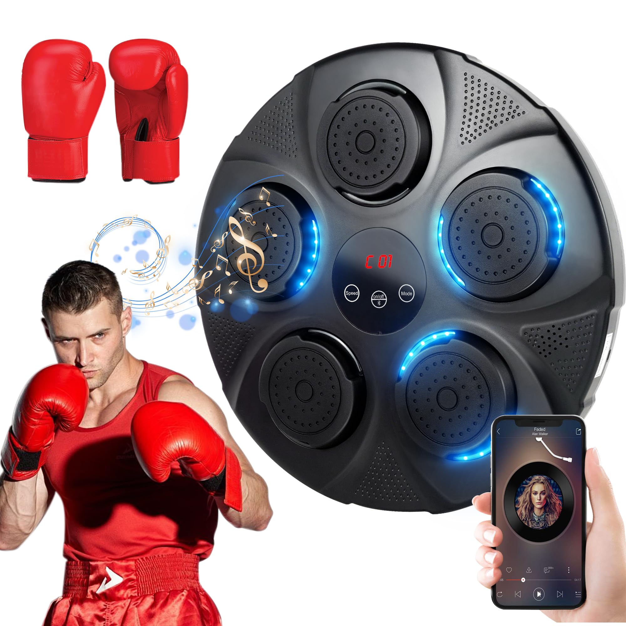 Smart Bluetooth Boxing Machine with LED Lights & Gloves - Multi-Mode Training Equipment for Kids & Adults - Perfect for Home Gym, Fitness Training & Stress Relief