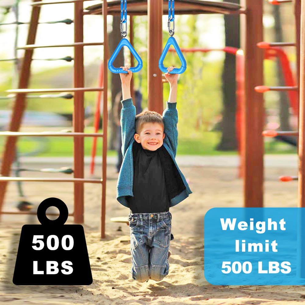 Dolibest 2-Piece Trapeze Swing Bar Rings with Carabiners - Outdoor Ninja Swing Set Accessories, Monkey Rings & Obstacle Course Toys for Kids (Blue) - Perfect for Backyard Playgrounds, Tree Swings, and Outdoor Fitness Training