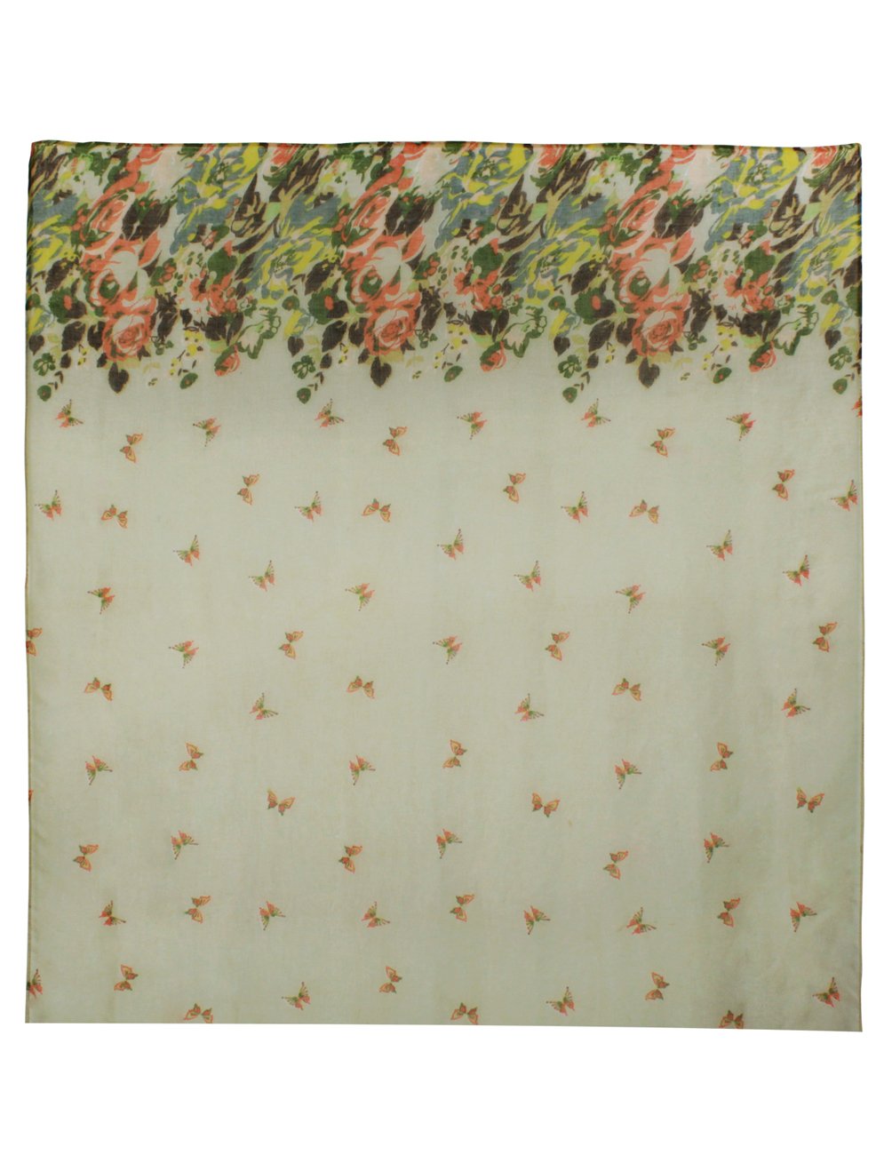 Butterfly Flower Garden Sheer Long Scarf Shawl - Lightweight Floral Print Wrap for Women - Perfect for Spring Outfits, Beach Cover-ups, and Evening Elegance