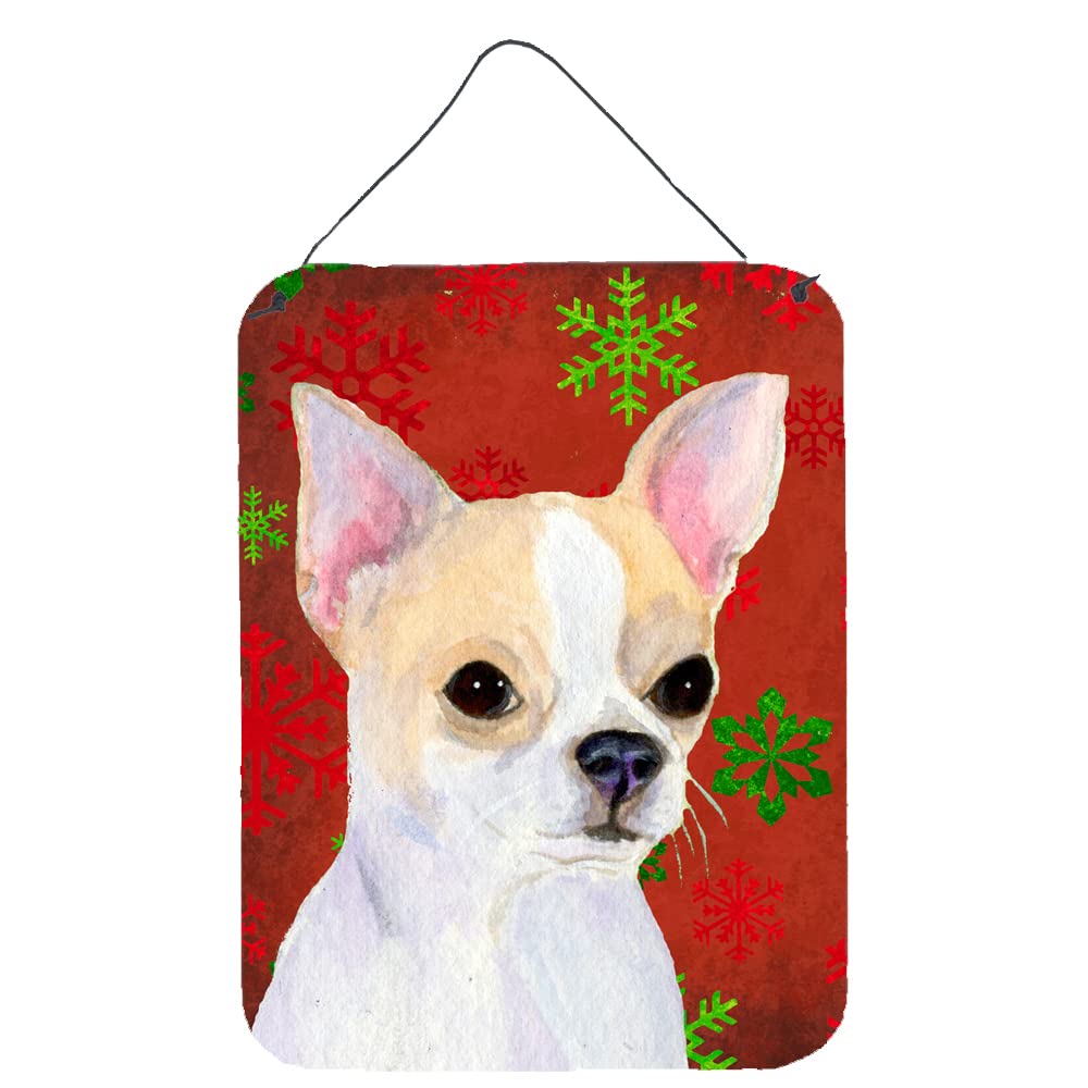 Caroline's Treasures Chihuahua Red and Green Snowflakes Holiday Christmas Metal Wall Decor - Aluminum Sign for Kitchen, Bar, Bathroom, Front Door - Festive Home Decor (12 Inch) - Perfect for Holiday Parties & Seasonal Home Styling
