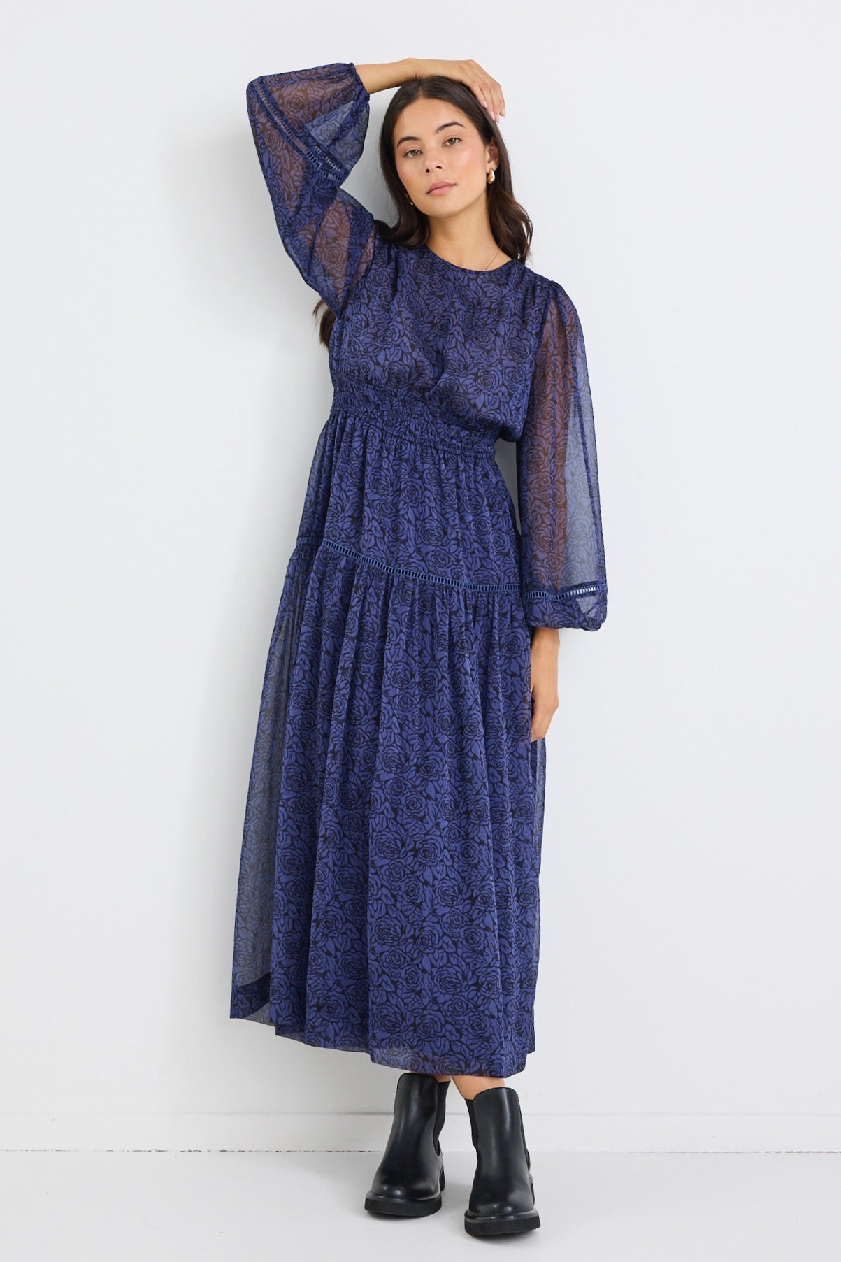 Elegant Black Floral Balloon Sleeve Maxi Dress for Women - Perfect for Beach Vacations, Summer Parties & Boho Photoshoots