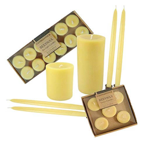 Handmade Natural Beeswax Candles Set - Premium Tapers, Pillars, Votives & Tea Lights for Home Decor, Wedding Centerpieces & Romantic Ambiance