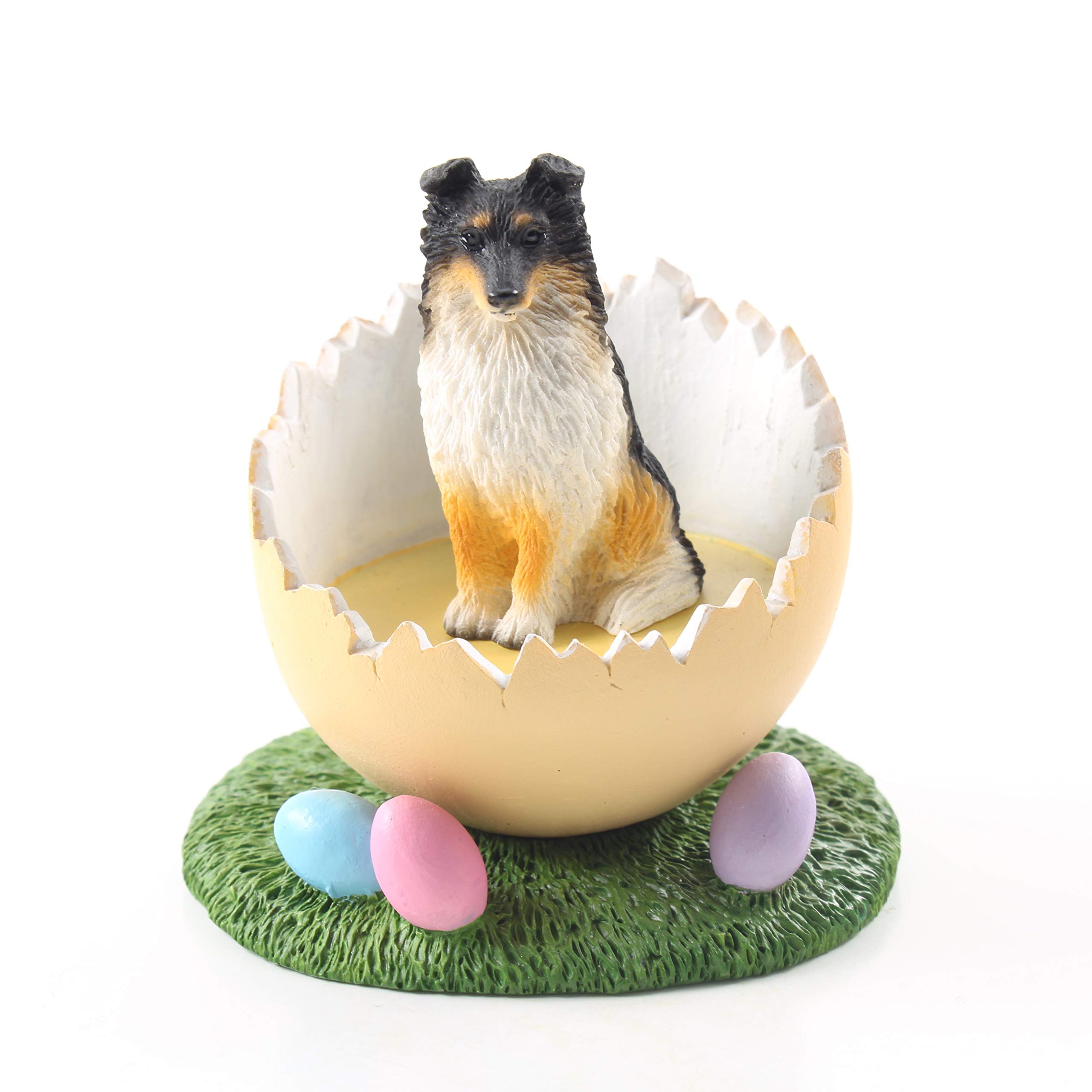 Conversation Concepts Easter Egg Sheltie Tricolor Figurine - Hand Painted Realistic Dog Statue, Easter Home Decor & Spring Gift for Nursery, Office Desk | Perfect for Easter Celebrations, Home Decoration & Gift Giving