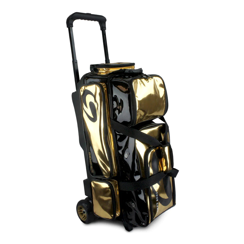 Genesis Dually 3 Ball Roller Bowling Bag - Black/Gold - Perfect for League Play, Tournaments & Practice Sessions
