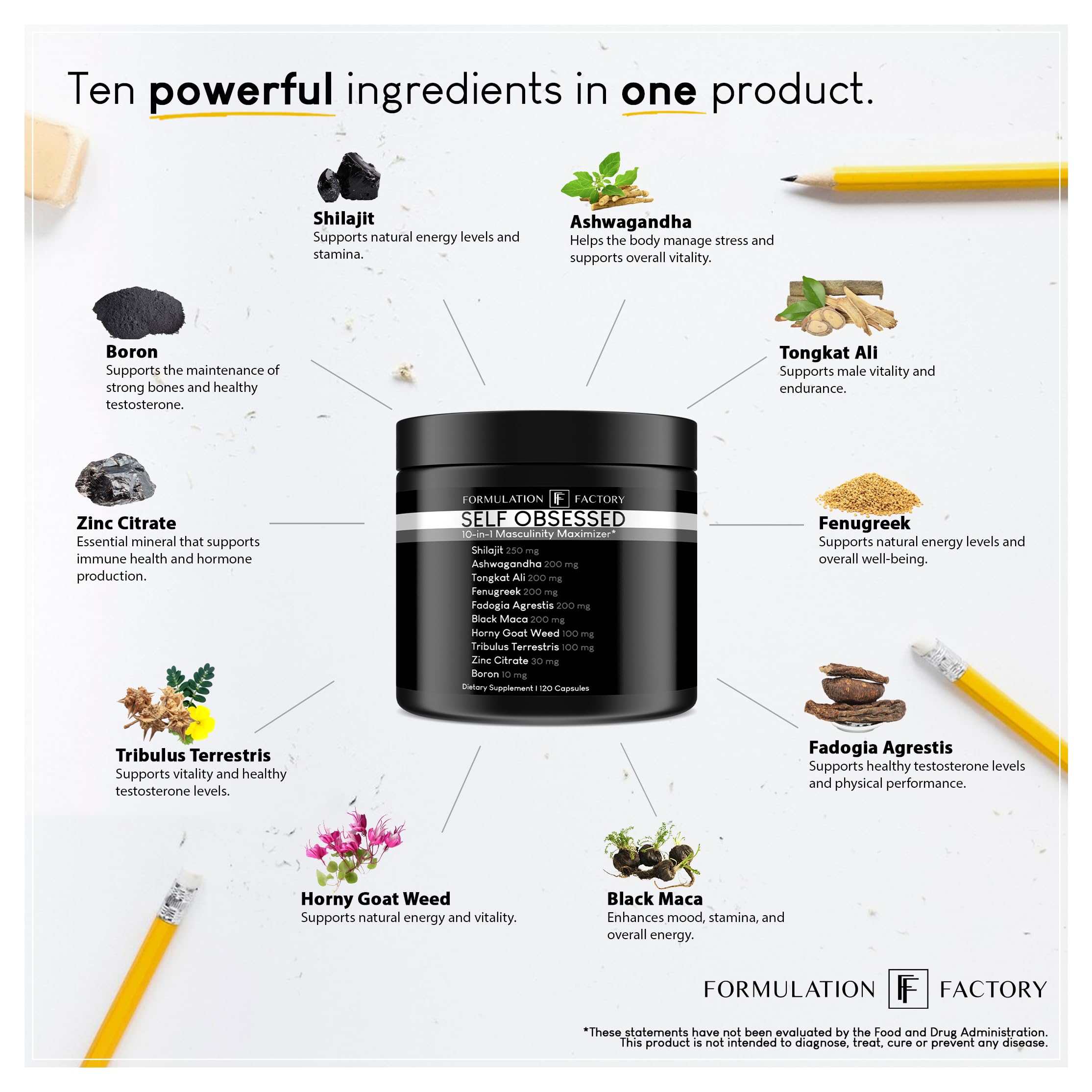 10-in-1 Men's Health Supplement with Shilajit, Tongkat Ali & Ashwagandha - Testosterone Booster, Muscle Growth, Energy & Strength Enhancer - 30-Day Supply - Perfect for Gym Performance & Post-Workout Recovery