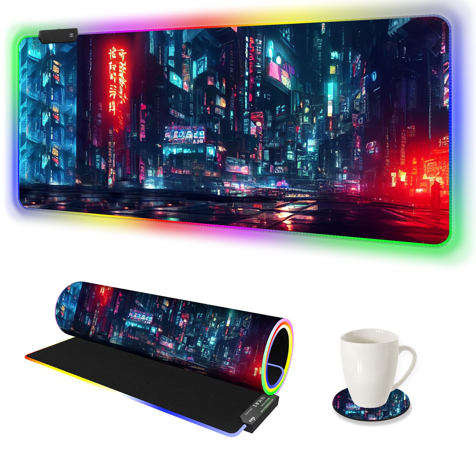 ARTSO RGB Gaming Mouse Pad Large - Extended LED Mouse Mat with 14 Lighting Modes & 2 Brightness Levels, Water-Resistant Keyboard Pad for PC Gaming (35.4x15.7 Inch) - Perfect for Night Gaming & Office Work