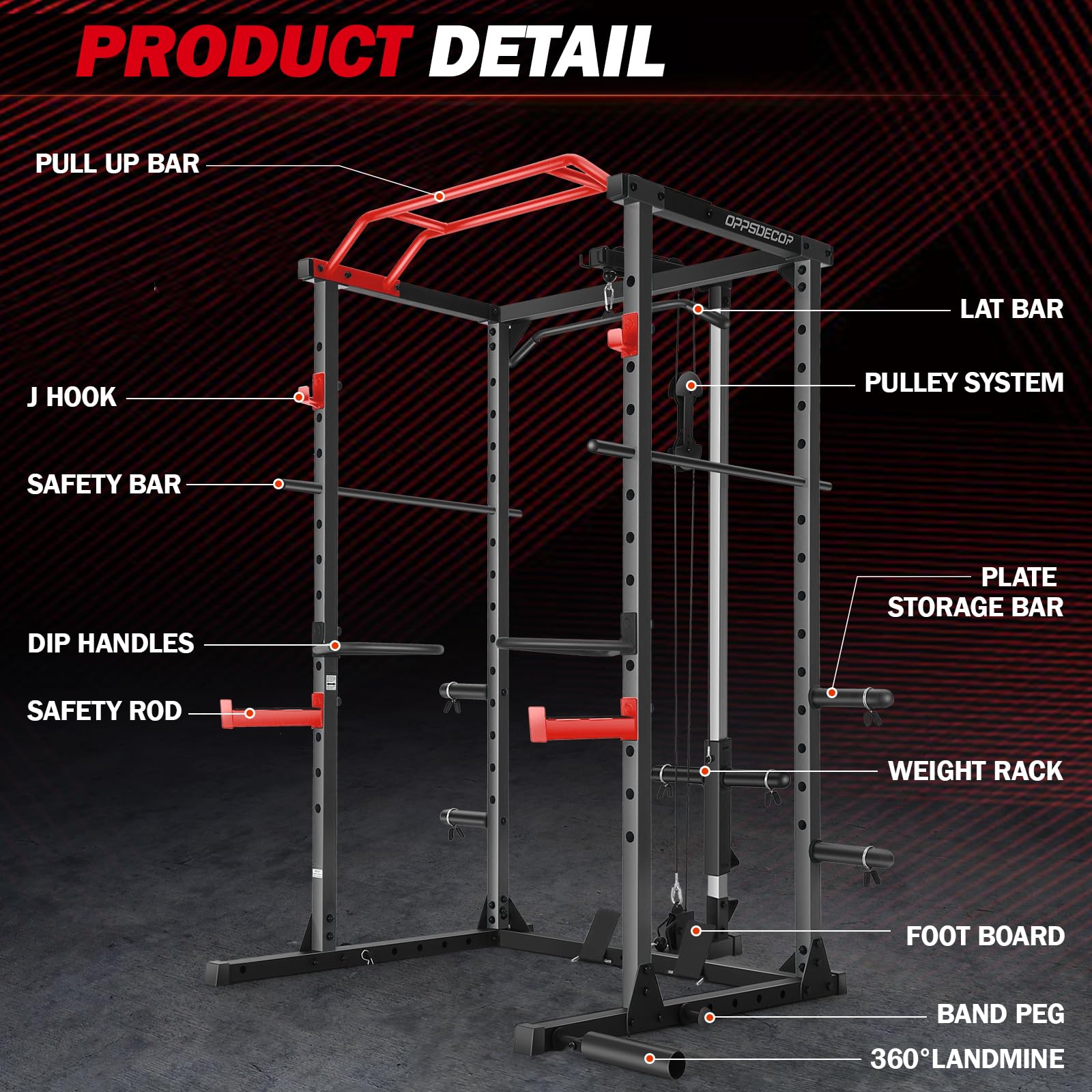 **OPPSDECOR 1600lbs Power Cage with LAT Pulldown & Adjustable Cable System – Multi-Functional Squat Rack for Home Gym – Strength Training, Weightlifting & Full-Body Workouts**    *(Use for Home Fitness, Bodybuilding, CrossFit & Functional Training)*