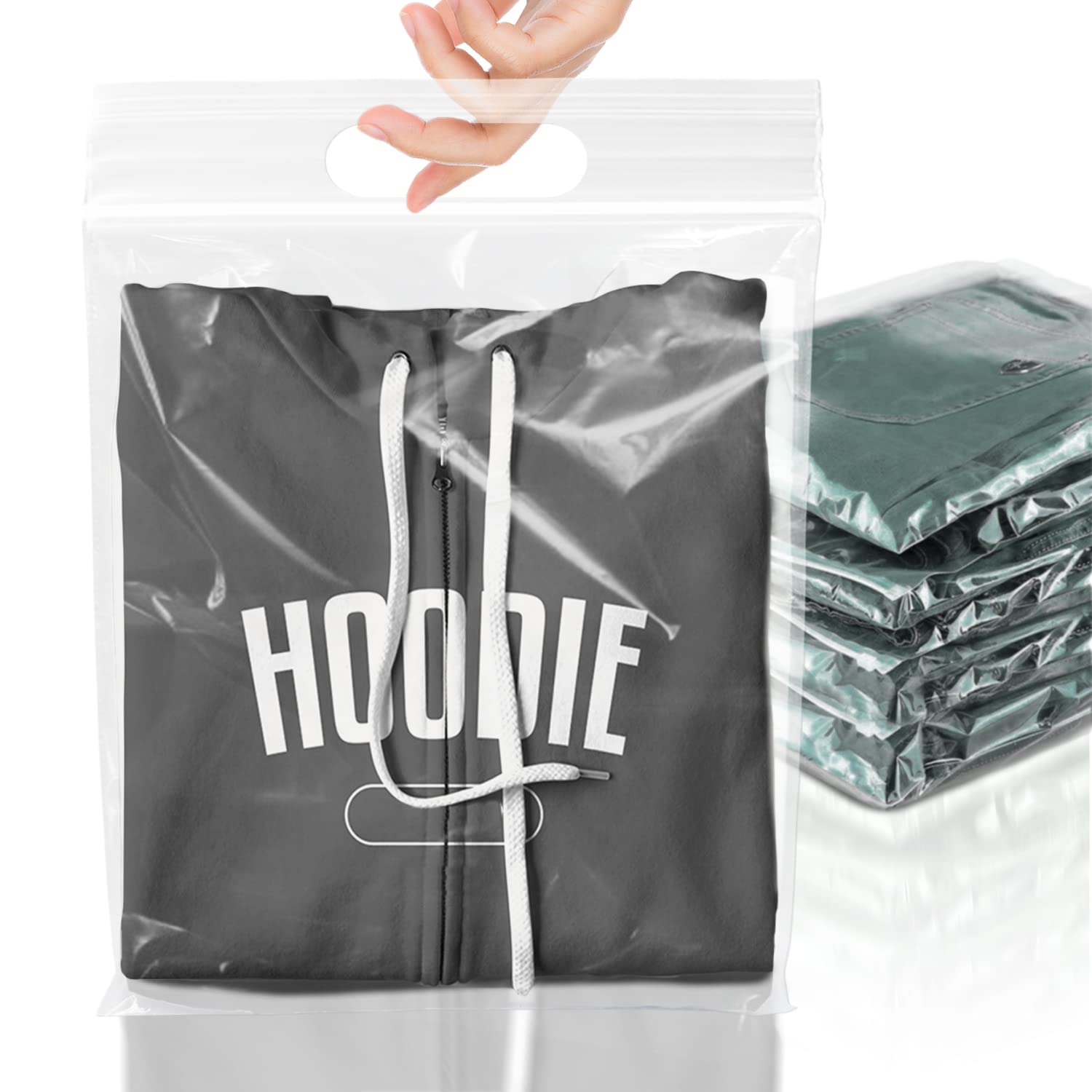 50 Pack 12x12 Inch Clear Polyethylene Reclosable Zipper Bags for Clothes Storage, Crafts & Organizing - Durable Die Cut Plastic Zip Bags | Resealable Plastic Baggies for Travel, Retail & Home Use