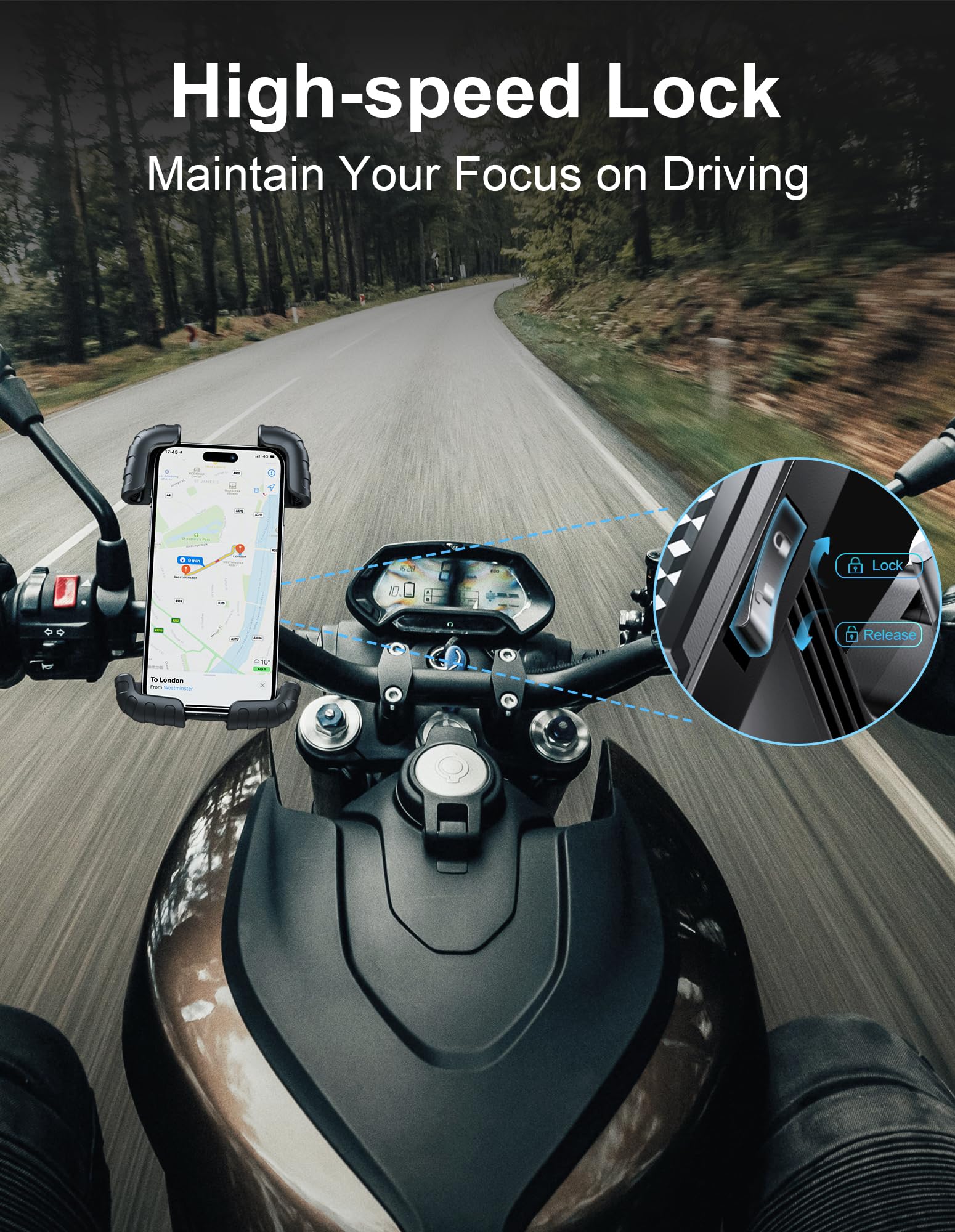 URBANITE Universal Bike Phone Holder - Heavy Duty Metal Arm Motorcycle & Bicycle Handlebar Mount for iPhone 15 Pro Max/14/13, Samsung Galaxy - Fits 5.7-7.8
