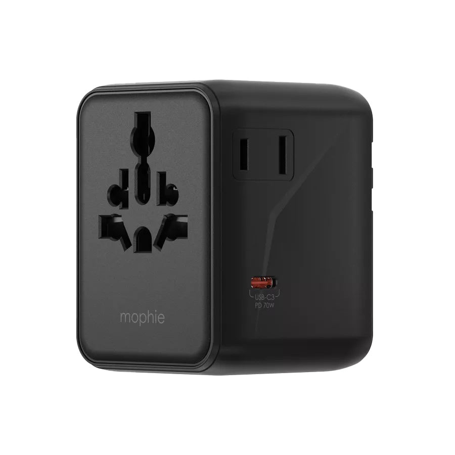 Mophie 70W Essential Travel Adapter - Universal Power Converter for Laptops & Devices - Perfect for Business Trips & International Travel (Black)