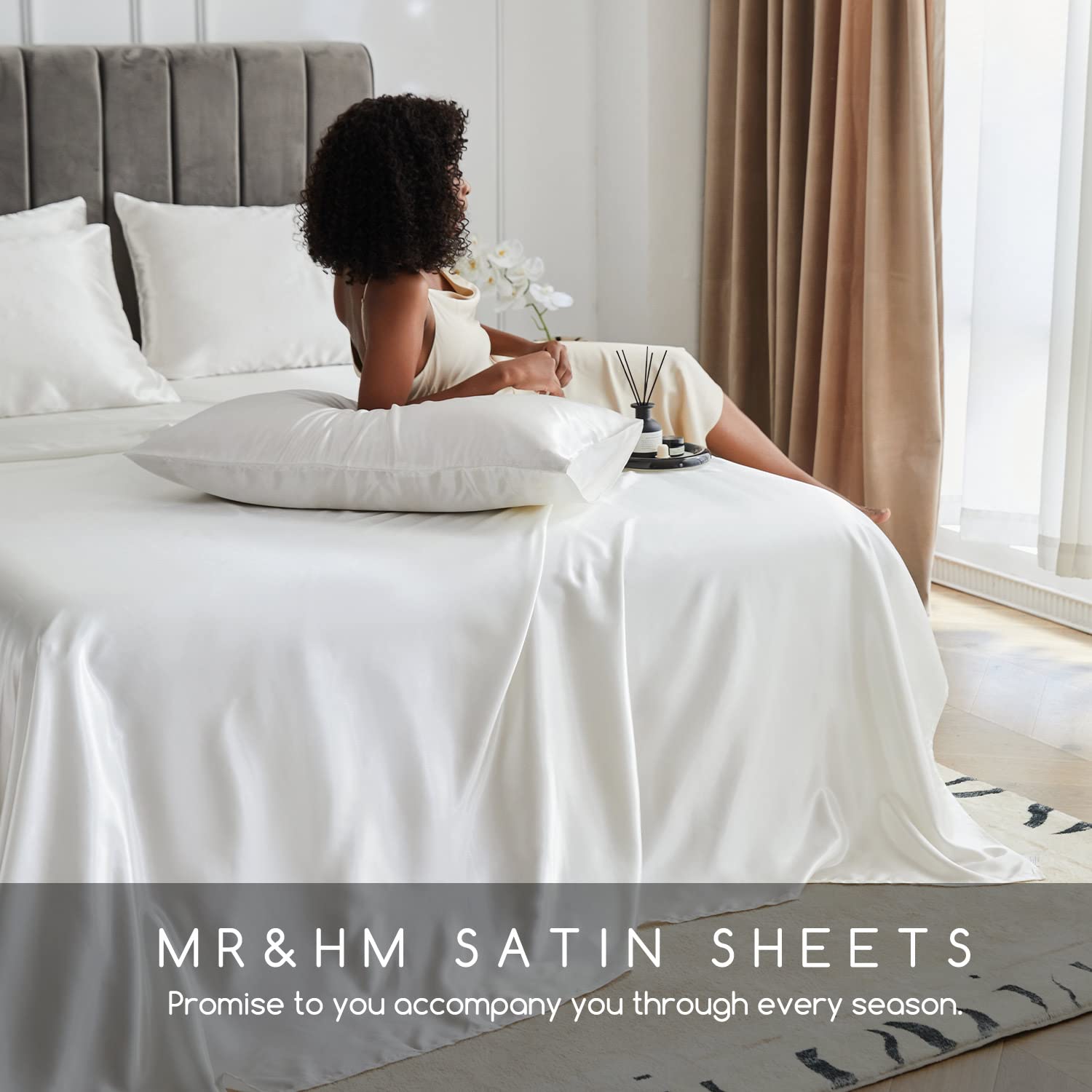 Luxury Satin Bed Sheets Set - 6 Piece King Size Silky Soft Bedding with 15