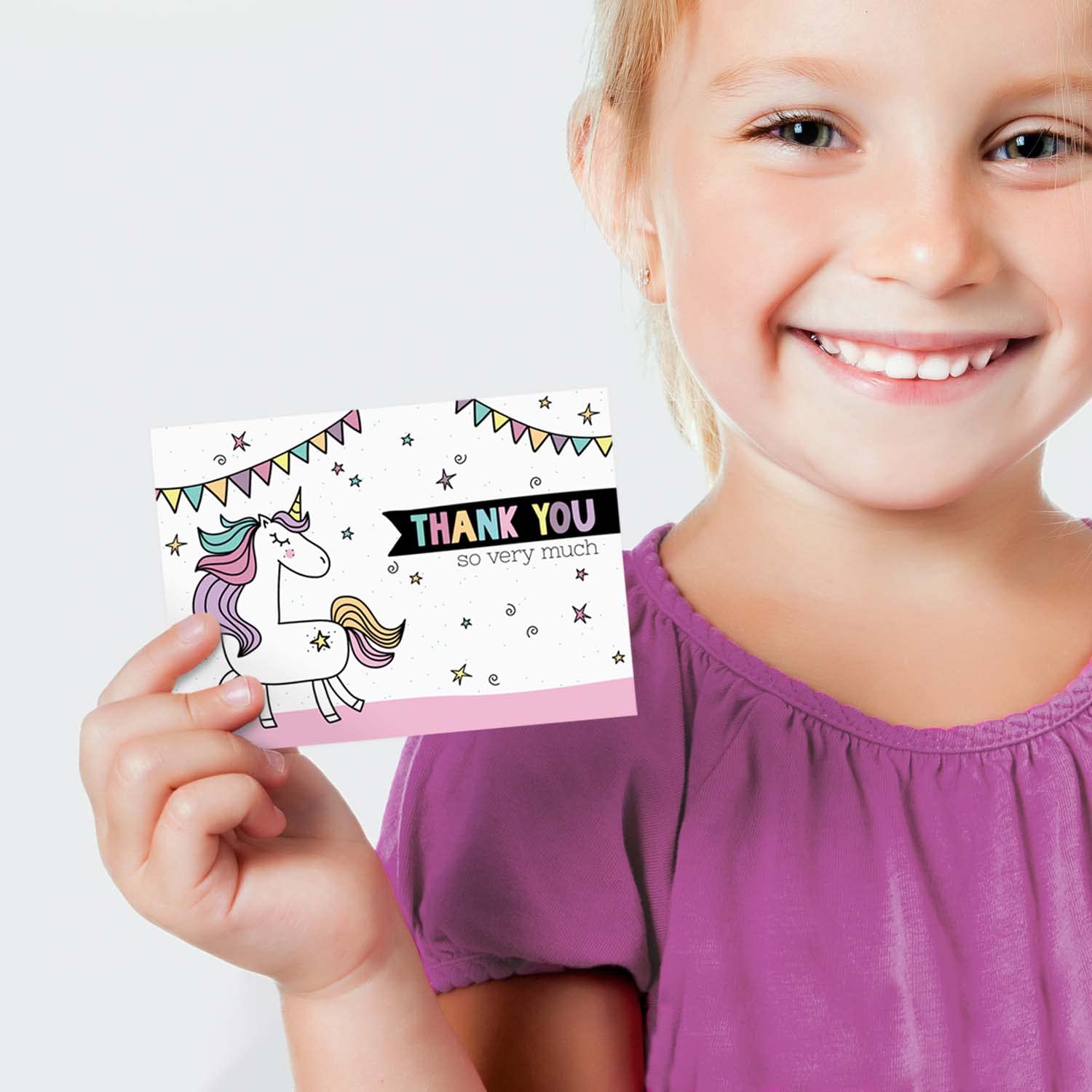 Rainbow Unicorn Thank You Cards - 24 Pack with White Envelopes | 3.5
