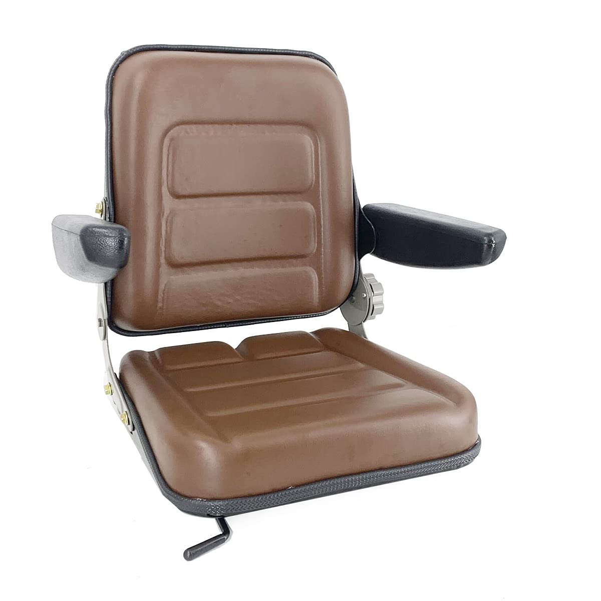 Universal Forklift Seat Replacement - Adjustable Brown Tractor Seat with PVC Cover, Foldable Design & Armrests | Fits Forklifts, Tractors, Skid Steers | Perfect for Construction, Farming & Industrial Equipment Comfort