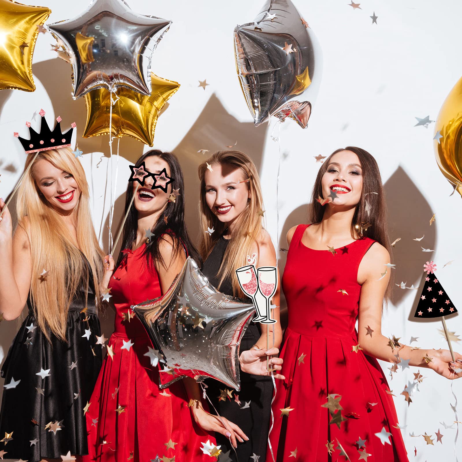 24-Piece Funny Photo Booth Props Set - Hats, Lipstick, Tie & Crowns (Rose Gold) for Birthday, Wedding, Graduation, Prom, Disco & Mardi Gras Parties - Perfect for Social Media Photos & Themed Events