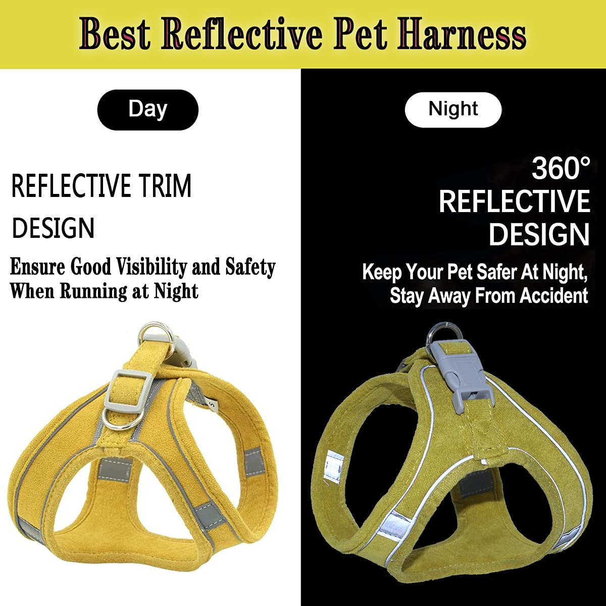 Adjustable Reflective Dog Harness & Leash Set - Comfortable Pet Vest with Handle for Small & Medium Dogs - Perfect for Walking, Training & Outdoor Adventures (Yellow)