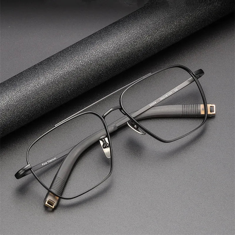 Aimee Unisex Full Rim Big Square Double Bridge Titanium Eyeglasses 5816 - Lightweight Durable Frame for Work, Reading & Fashion (Black/Gold)