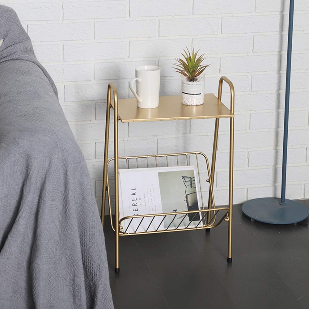 Modern Minimalist Wrought Iron End Table with Shelf - Multifunctional Movable Coffee Table for Bedroom, Living Room & Balcony - Gold Finish | Perfect for Small Spaces, Reading Nooks & Home Decor