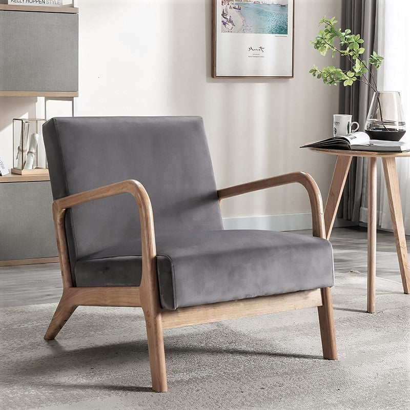 Mid Century Modern Accent Chair - Espresso Finish Open Frame Armchair with Plush Velvet Cushion, Gray - Stylish Living Room & Bedroom Seating for Home Decor
