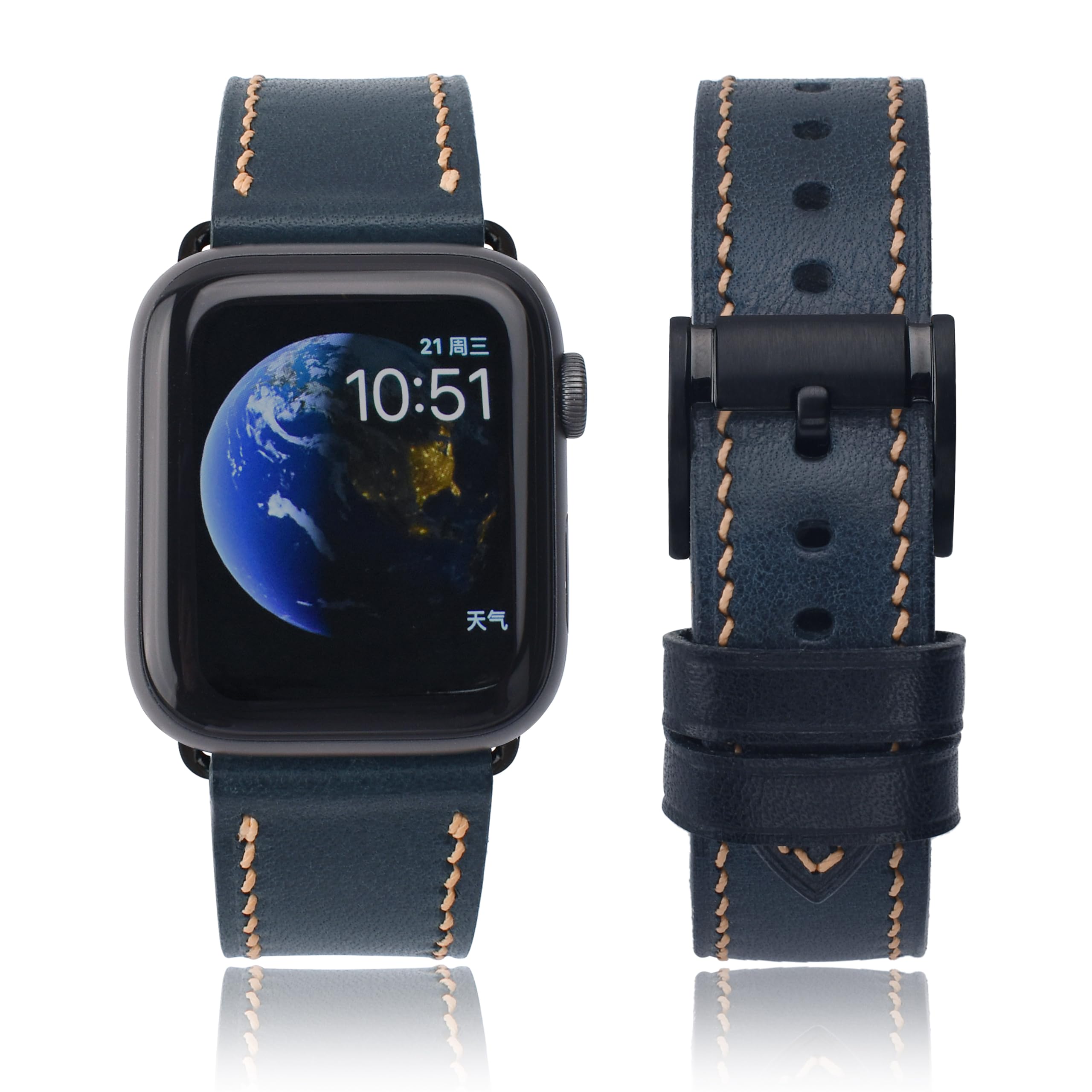 Premium Genuine Leather Apple Watch Band - Compatible with 38mm/40mm/41mm & 42mm/44mm/45mm Models - Vintage Full Grain Leather Strap for Apple Watch Series 9/8/7/6/5/4/3/2/1/SE - Luxury Replacement Band for Men & Women - Perfect for Business, Casual Wear & Everyday Use