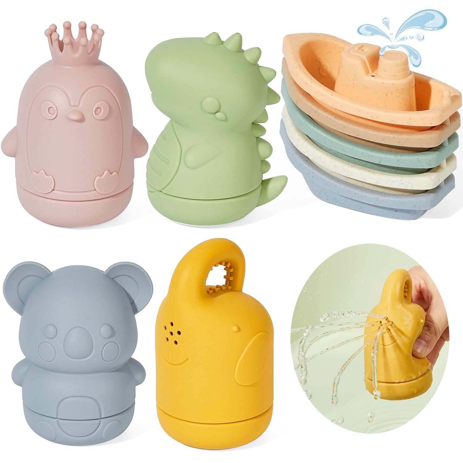 Mold-Free Baby Bath Toys Set - 9PCS Floating Boats & Squeeze Toys for Infants 6-12 Months & Toddlers 1-3 Years | Non-Toxic Silicone Bathtub, Pool & Water Table Play Set | Sensory Bath Toys with Safe Stacking Boats for Learning & Fun | Perfect for Bath Time, Pool Parties & Early Childhood Development
