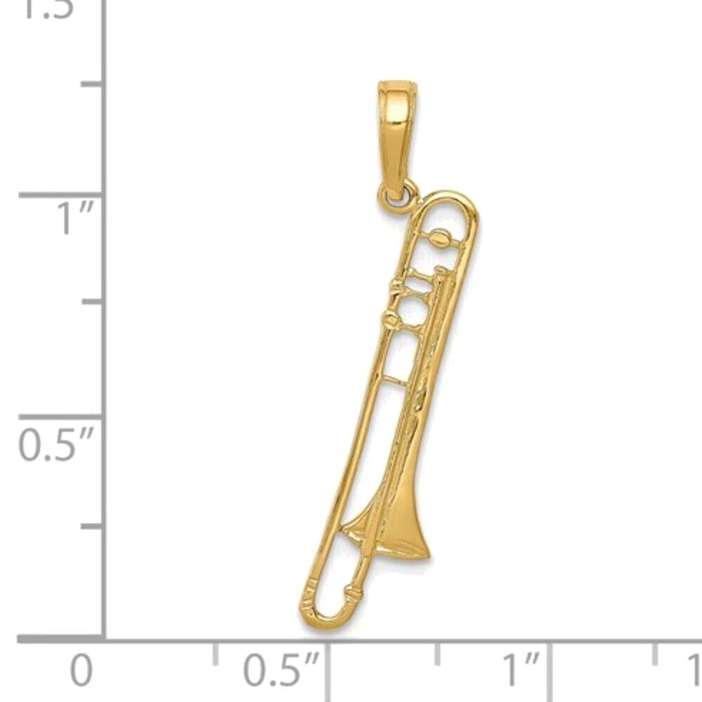 14K Yellow Gold Trombone Pendant - Elegant Jewelry for Music Lovers