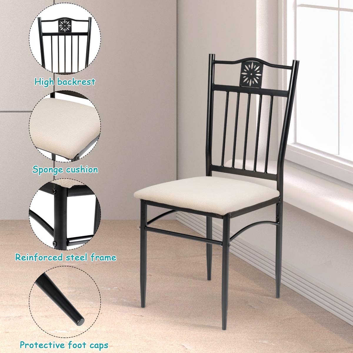Tangkula 5-Piece Vintage Dining Set - Retro Wood Table with Metal Frame & Padded Chairs - Kitchen & Dining Room Furniture for Small Spaces, Apartments, Breakfast Nooks & Cozy Family Meals
