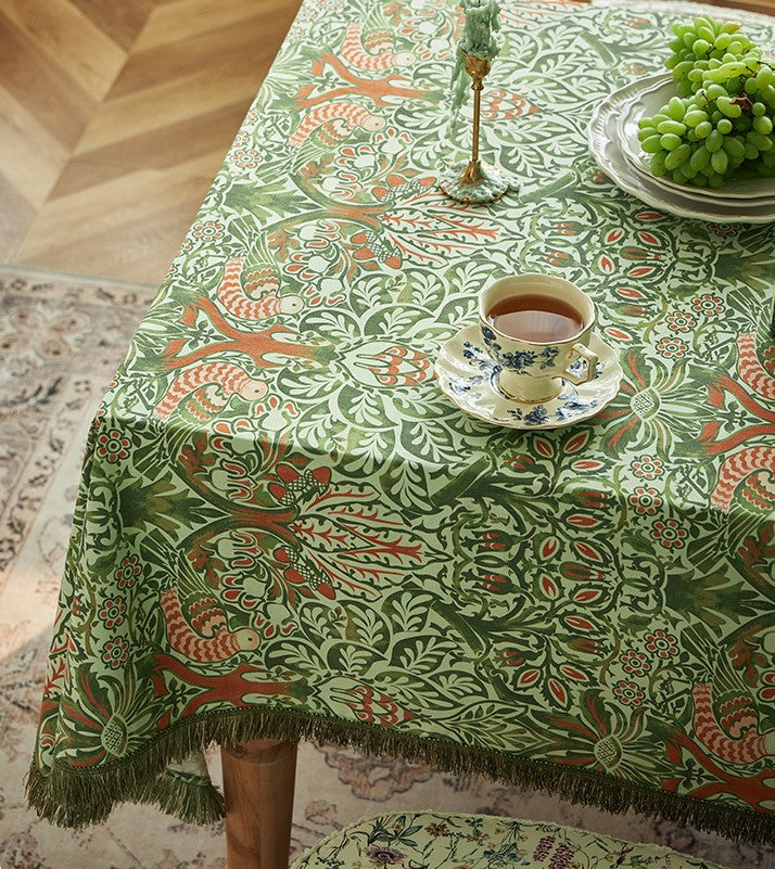 Green Floral Tablecloth for Home Decor - Large Square & Extra Long Rectangle Dining Table Cover - Perfect for Parties, Weddings & Everyday Use