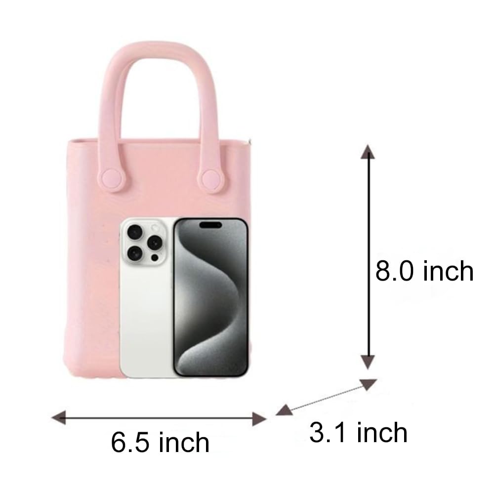 Mini Rubber Tote Bag 6.5x8.0x3.1 Inches - Small Waterproof Beach Bag with Cute Charms for Women & Girls (Purple) | Perfect for Pool, Beach, Gym & Shopping