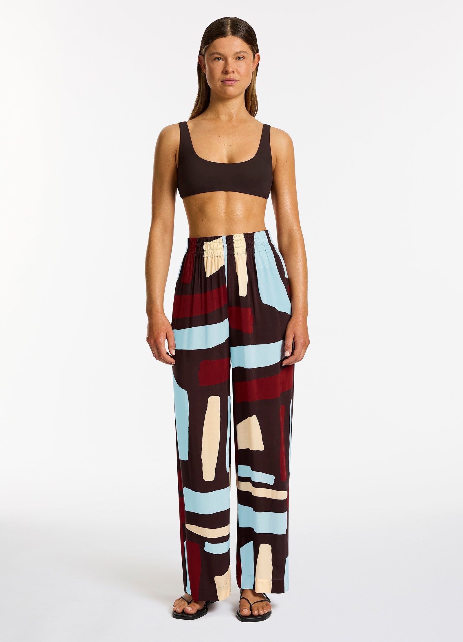 Zarla Women's Wide Leg Pants - Ruby Red High Waist Flowy Trousers for Casual & Office Wear | Comfortable Stretch Fabric for All-Day Comfort