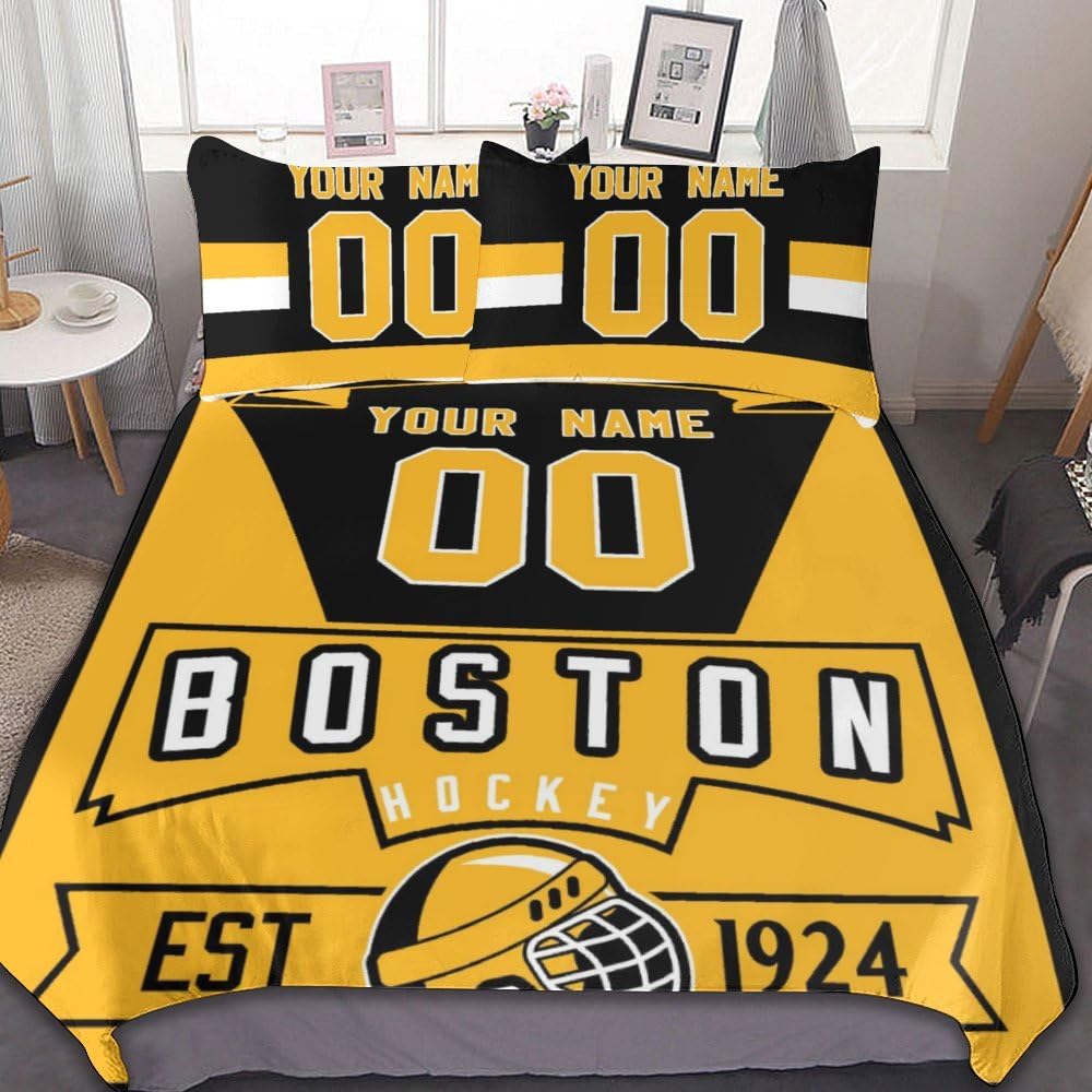 Custom Hockey Comforter Set - 3 Piece Bedding (Comforter + 2 Pillowcases) for Hockey Fans | Personalized Name & Number | Soft, Lightweight Quilt | Sports Themed Bedroom Decor | Perfect for Game Nights & Fan Gifts