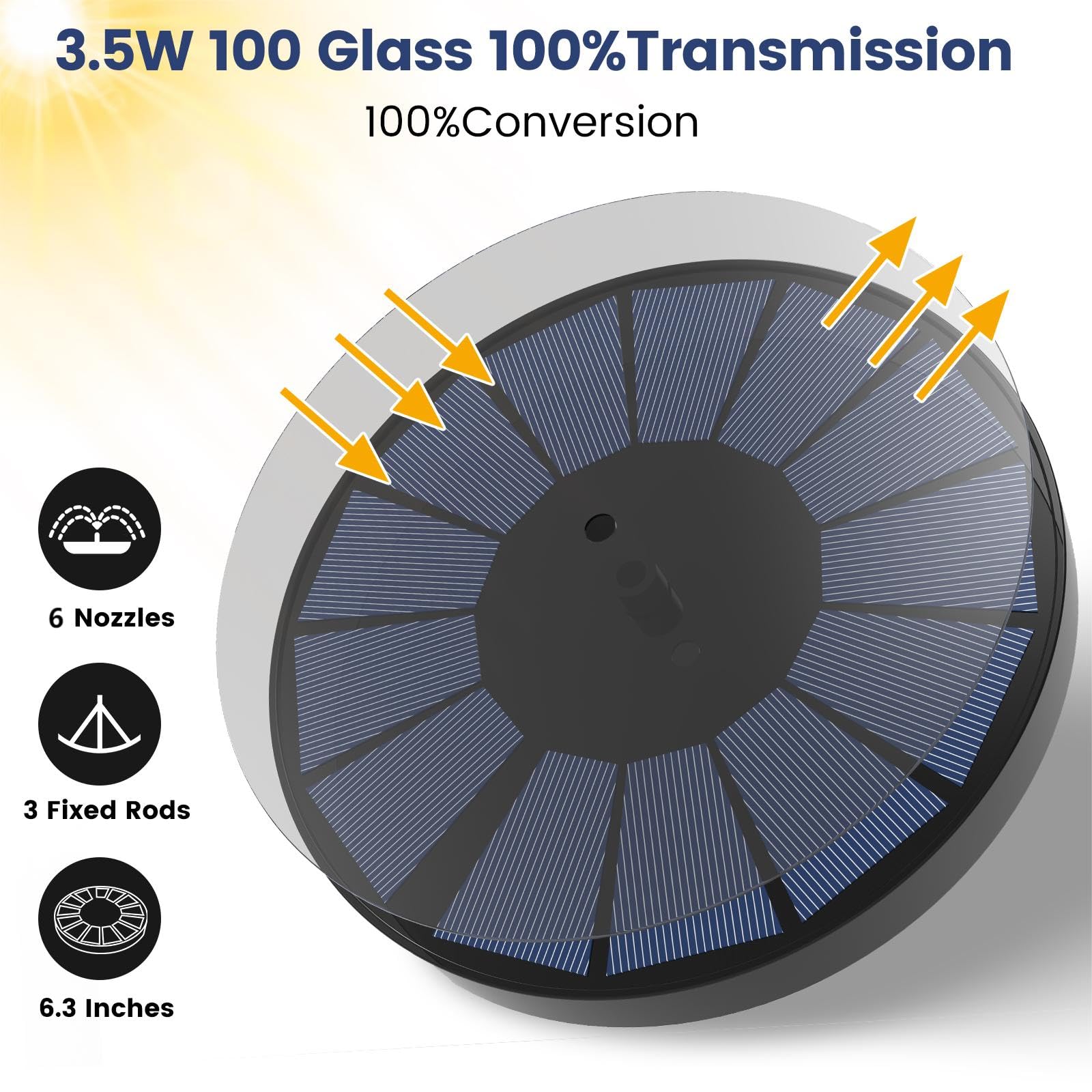 Solar Fountain Pump for Bird Bath - 6 Nozzle Floating Solar Powered Water Pump with Bracket | Outdoor Garden, Pond, Pool Decoration | Perfect for Backyard, Patio & Wildlife Attraction