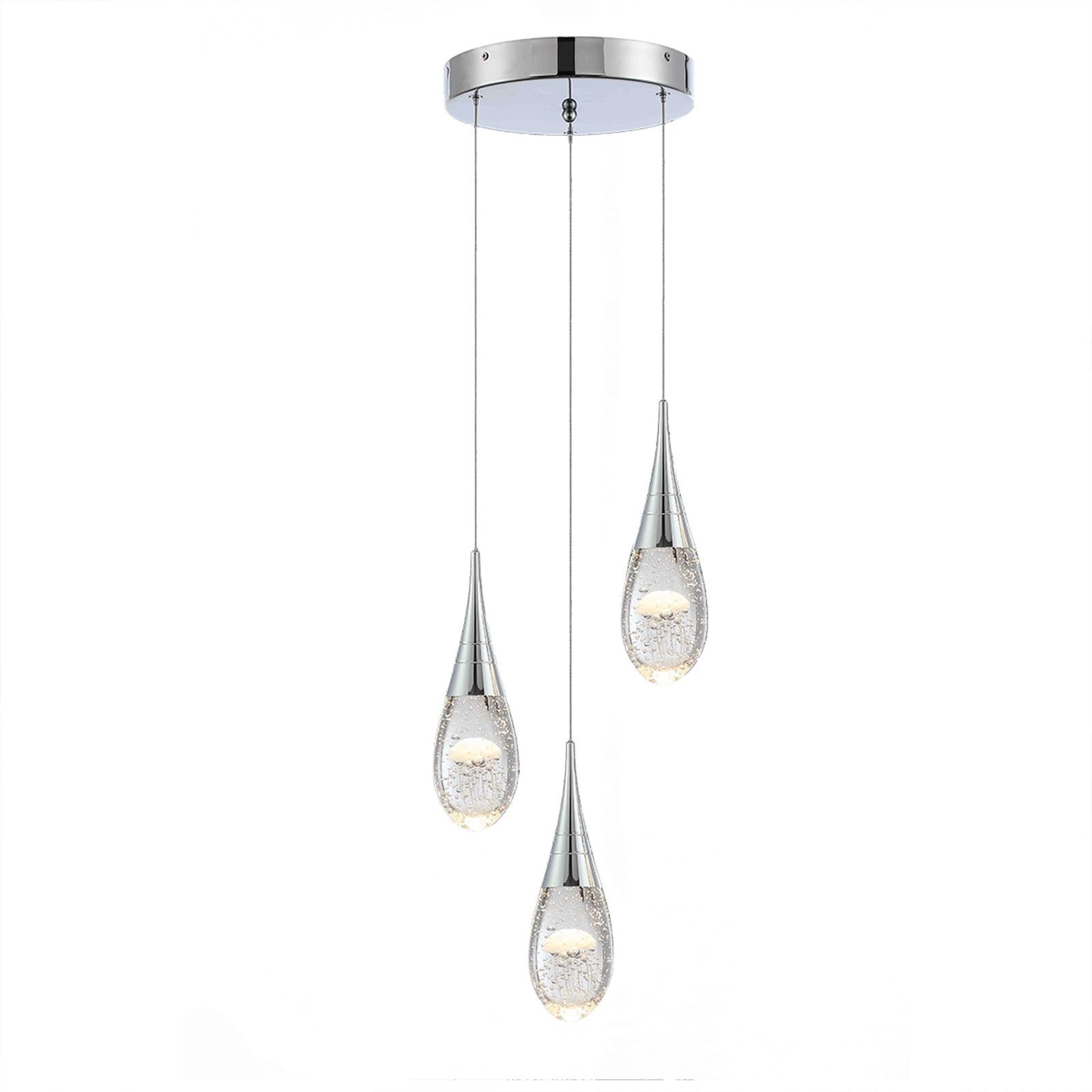 JoollySun Crystal Pendant Light Fixtures - Modern 3-Light Cluster Chandelier for Kitchen Island, Dining Room & Bathroom - Elegant Lighting for Home Decor & Interior Design