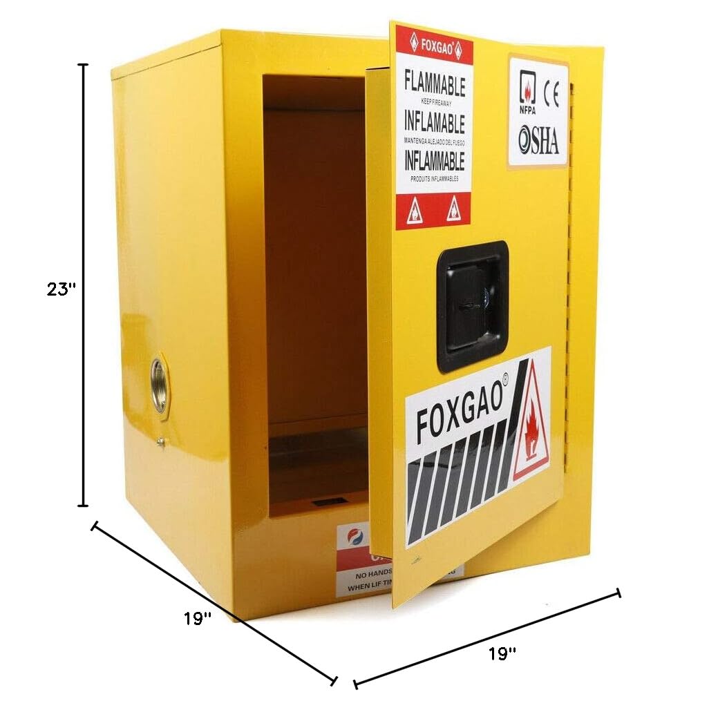 Flammable Safety Storage Cabinet 4 Gallon Yellow - 17.3x17.3x22 Inch Industrial Chemical Cabinet - Rust & Dent Resistant Metal Cabinet for Flammable Liquids - Perfect for Garage, Workshop & Utility Room Storage