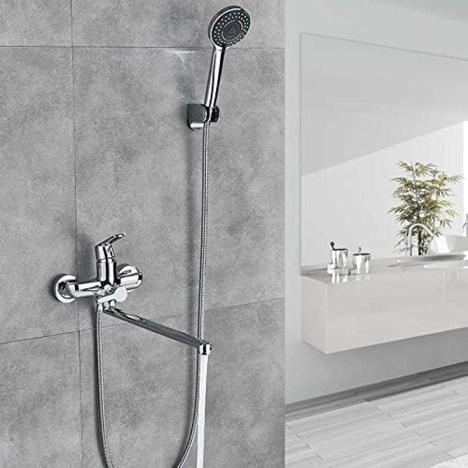 CRJUS Chrome Long Nose Bathtub Faucet - Wall Mounted Single Handle Mixer Tap with Hand Shower for Bathroom & Tub Sink - Perfect for Modern Bathroom Renovations and Spa-Like Shower Experience