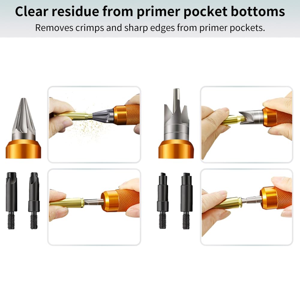 Ludex Multi-Tool Case Prep Kit - .17 to .45 Caliber Reloading Tool with Case Trimmer, Pocket Cleaner, Reamer & Chamfer Deburring Tools (Orange) - Perfect for Ammo Reloading, Gunsmithing & Shooting Range Maintenance