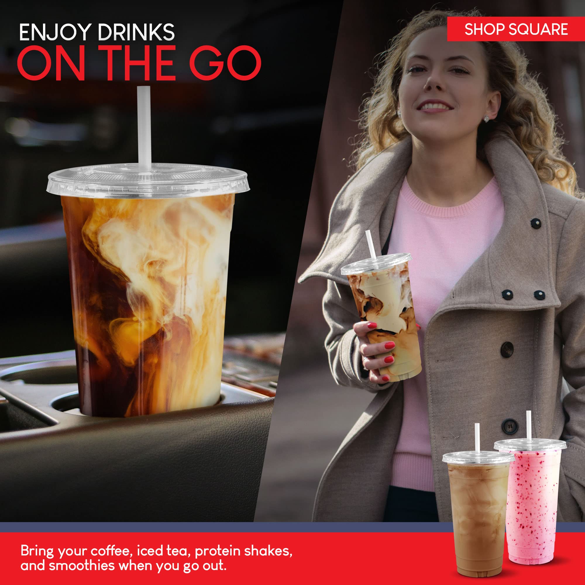 32 oz Clear Plastic Cups with Lids (50 Pack) - Disposable Drinking Cups for Iced Coffee, Bubble Tea, Smoothies & Shakes - Perfect for Parties, Cafes, Restaurants & Takeout Beverages