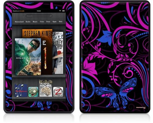 Amazon Kindle Fire (Original) Decal Style Skin - Twisted Garden Hot Pink and Blue Protective Cover for Reading and Travel