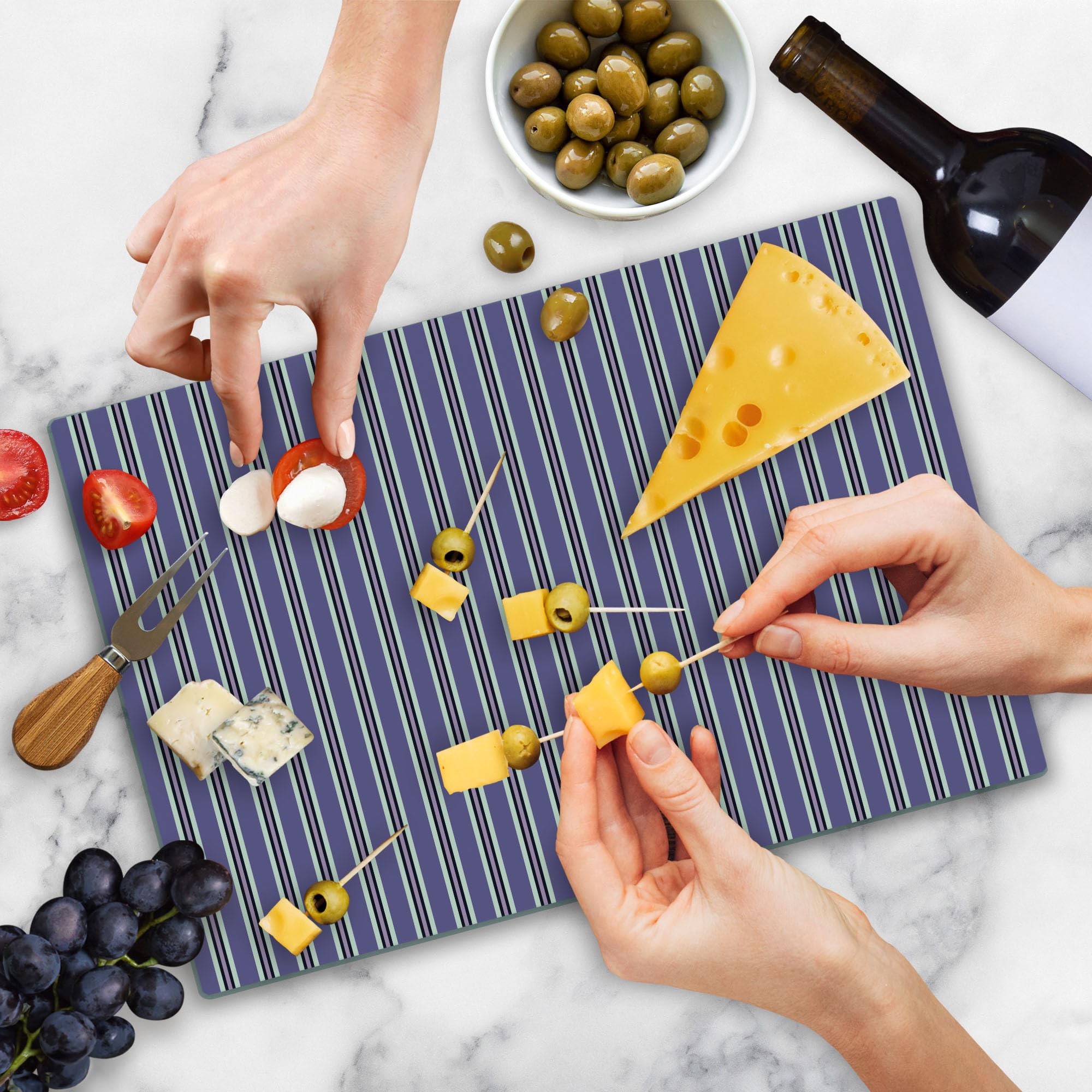 Ambesonne Geometric Cutting Board - Vertical Striped Pattern in Lavender Tones, Tempered Glass Serving Board for Kitchen & Dining - Large Size (Lavender Black White) - Perfect for Charcuterie, Cheese Platters & Decorative Display