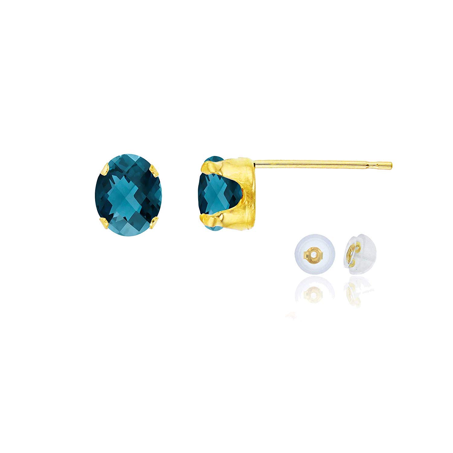 14K Solid Yellow Gold Oval London Blue Topaz Stud Earrings - December Birthstone Jewelry for Women, Gift for Her, Perfect for Holidays, Birthdays & Special Occasions