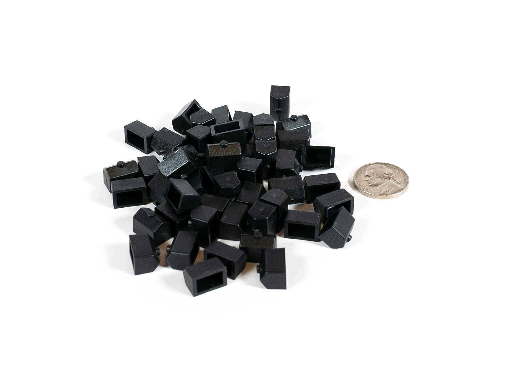 Black Plastic Board Game Replacement Houses - 50 Pieces for Miniature Town & City Buildings, Game Tokens & Strategy Tabletop Gaming Accessories - Perfect for Monopoly, Catan & Other Family Board Games